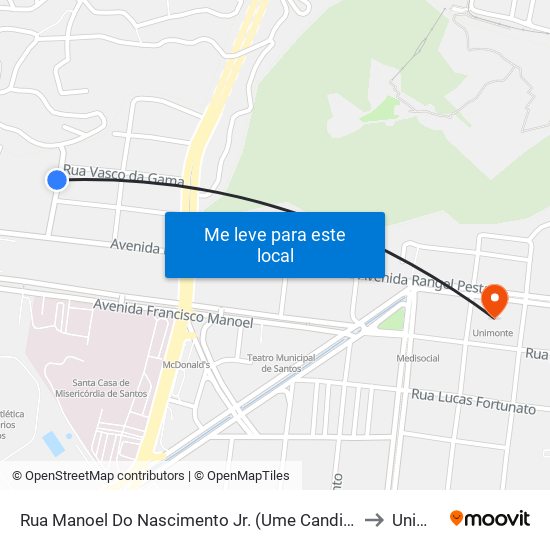 Rua Manoel Do Nascimento Jr. (Ume Candinha Ribeiro Mendonça) to Unimonte map