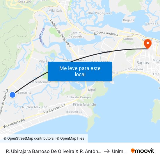 R. Ubirajara Barroso De Oliveira X R. Antônio Vitor Lopes to Unimonte map