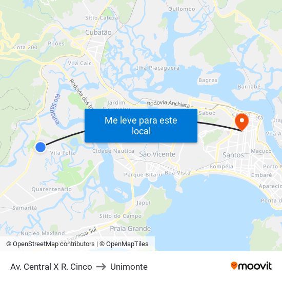 Av. Central X R. Cinco to Unimonte map