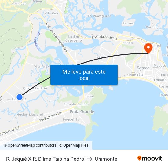 R. Jequié X R. Dilma Taipina Pedro to Unimonte map