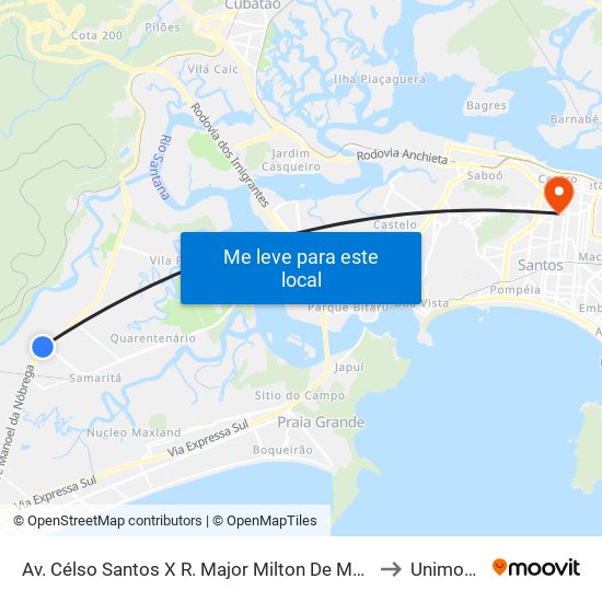 Av. Célso Santos X R. Major Milton De Moreira to Unimonte map