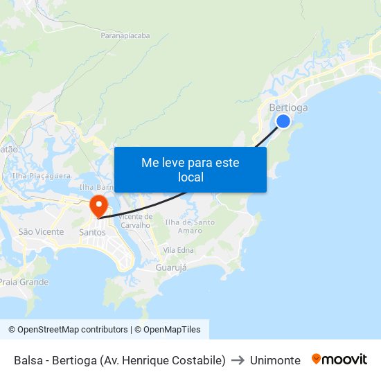 Balsa - Bertioga (Av. Henrique Costabile) to Unimonte map