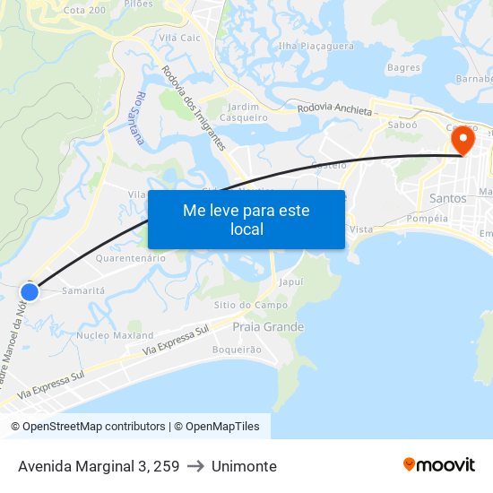 Avenida Marginal 3, 259 to Unimonte map