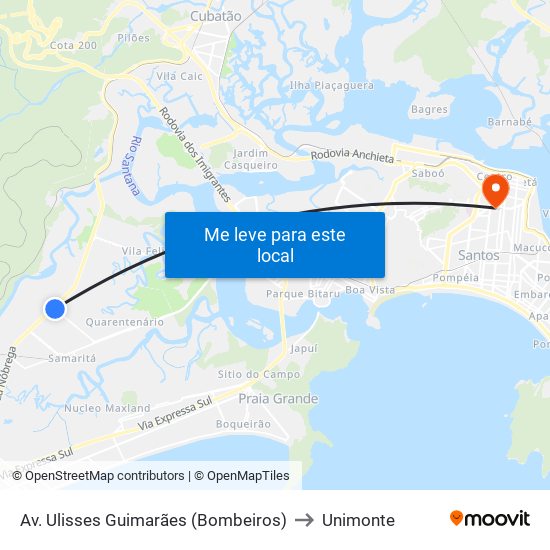 Av. Ulisses Guimarães (Bombeiros) to Unimonte map