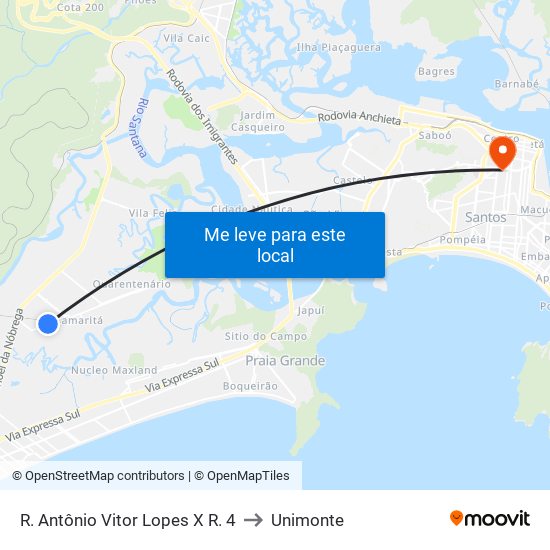 R. Antônio Vitor Lopes X R. 4 to Unimonte map
