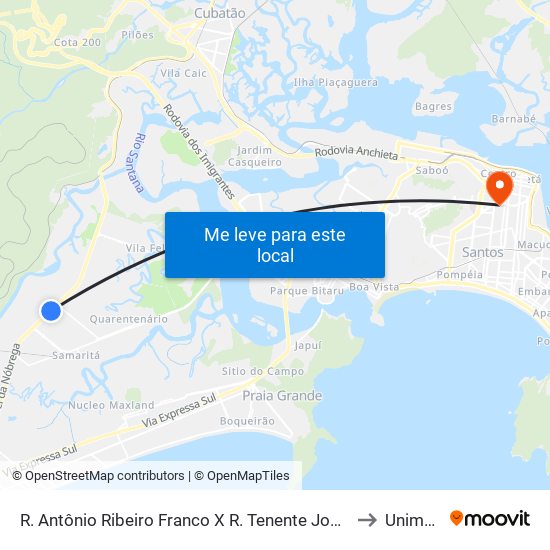 R. Antônio Ribeiro Franco X R. Tenente José Dos Santos to Unimonte map