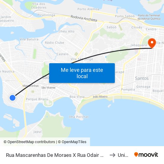 Rua Mascarenhas De Moraes X Rua Odair Muller De Azevedo Marques to Unimonte map