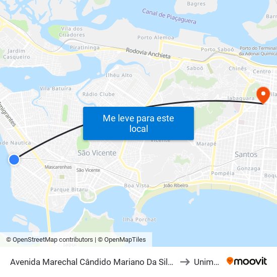 Avenida Marechal Cândido Mariano Da Silva Rondon, 32 to Unimonte map