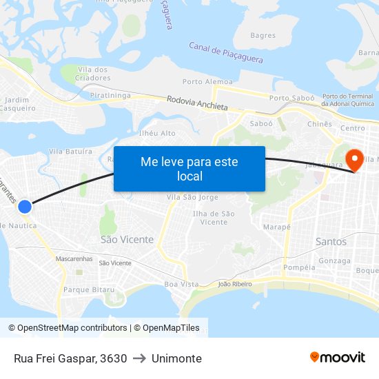Rua Frei Gaspar, 3630 to Unimonte map