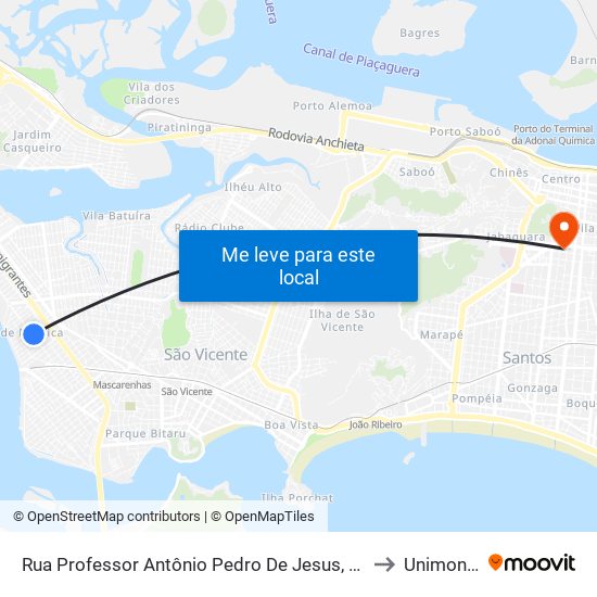 Rua Professor Antônio Pedro De Jesus, 537 to Unimonte map