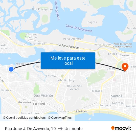 Rua José J. De Azevedo, 10 to Unimonte map