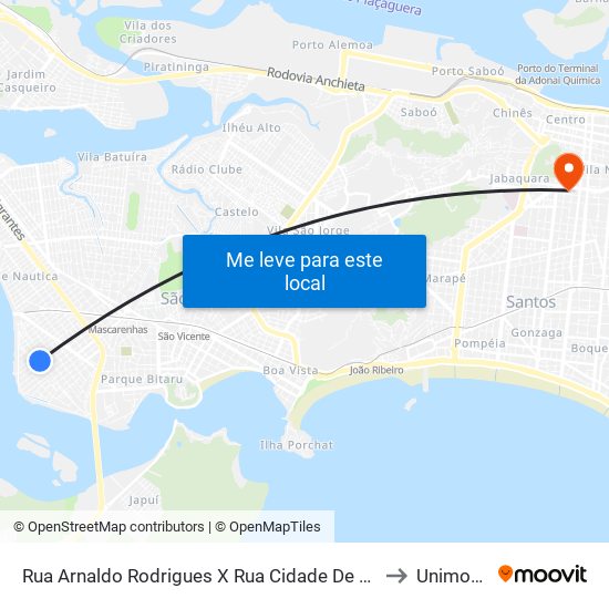 Rua Arnaldo Rodrigues X Rua Cidade De Santos to Unimonte map