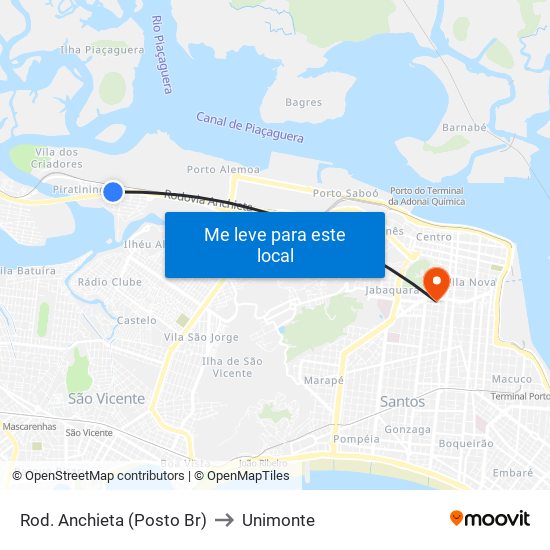 Rod. Anchieta (Posto Br) to Unimonte map