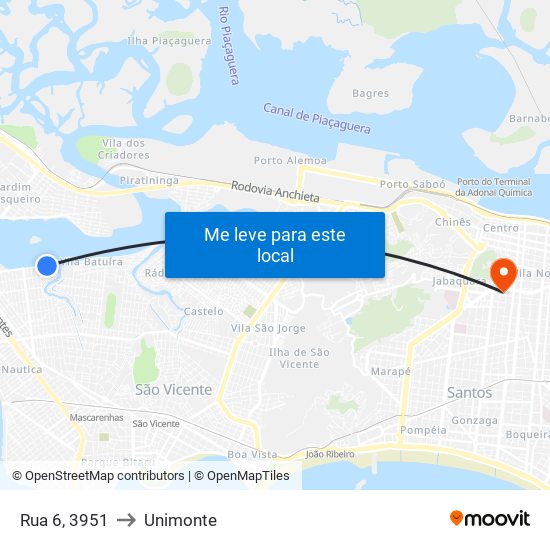 Rua 6, 3951 to Unimonte map