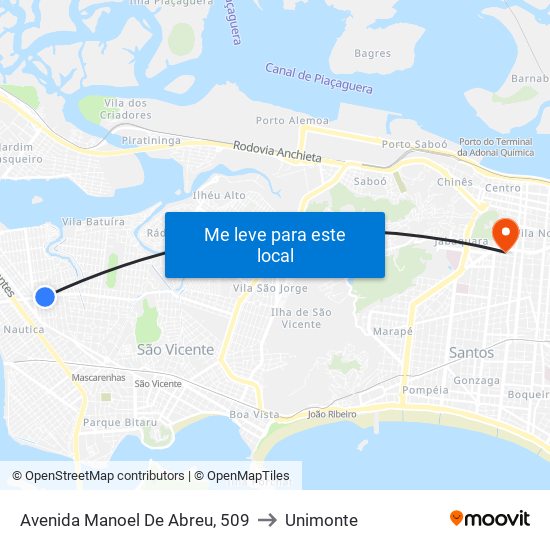 Avenida Manoel De Abreu, 509 to Unimonte map