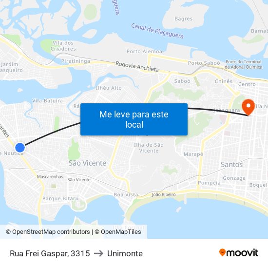 Rua Frei Gaspar, 3315 to Unimonte map