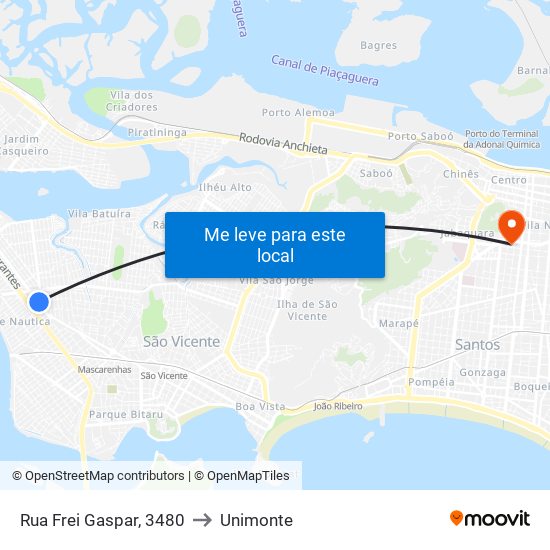 Rua Frei Gaspar, 3480 to Unimonte map