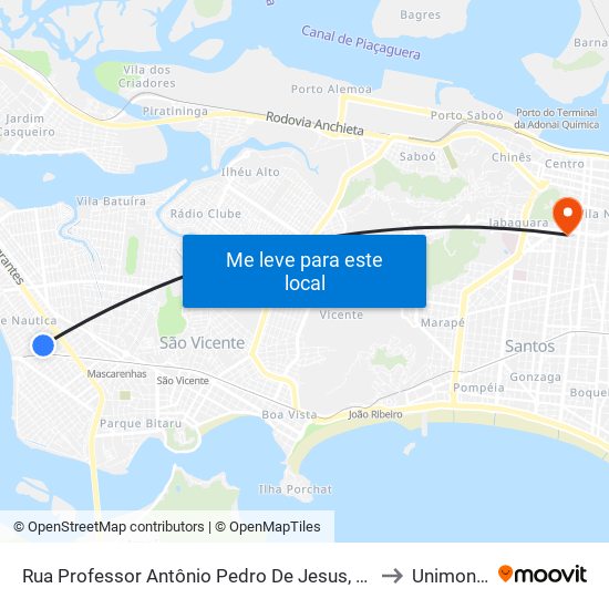 Rua Professor Antônio Pedro De Jesus, 145 to Unimonte map