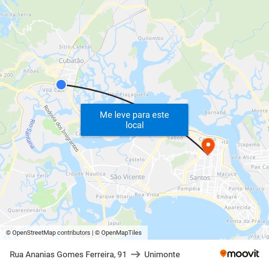 Rua Ananias Gomes Ferreira, 91 to Unimonte map