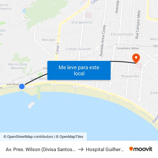 Av. Pres. Wilson (Divisa Santos/São Vicente) to Hospital Guilherme Álvaro map
