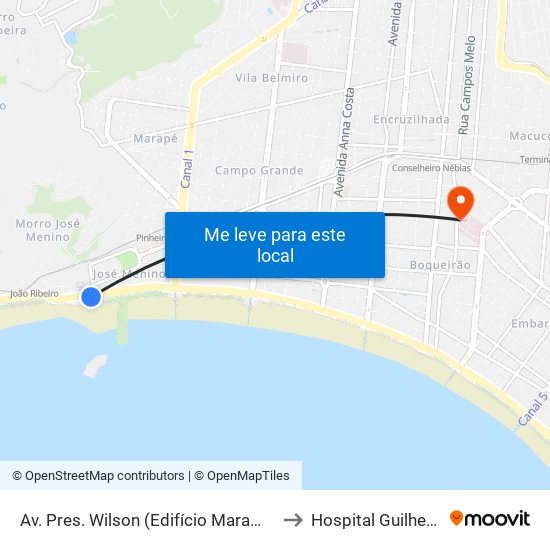 Av. Pres. Wilson (Edifício Marambaia/Igreja Peniel) to Hospital Guilherme Álvaro map