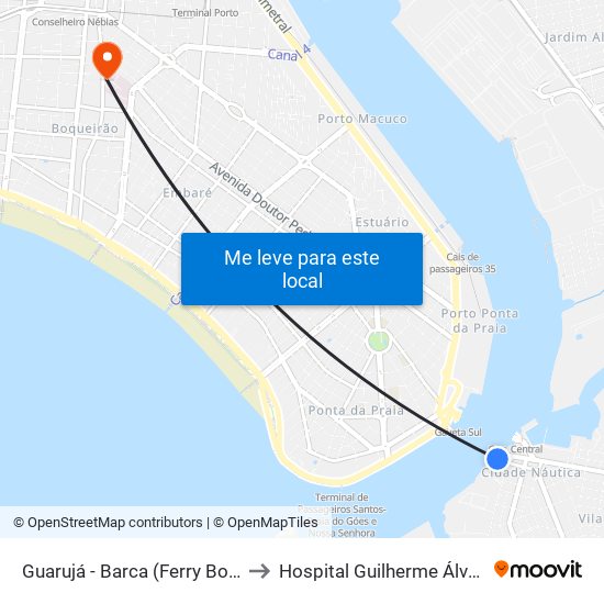 Guarujá - Barca (Ferry Boat) to Hospital Guilherme Álvaro map