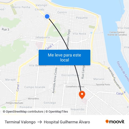 Terminal Valongo to Hospital Guilherme Álvaro map