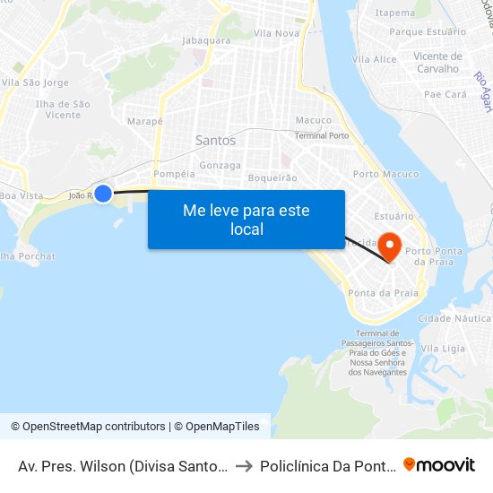 Av. Pres. Wilson (Divisa Santos/São Vicente) to Policlínica Da Ponta Da Praia map