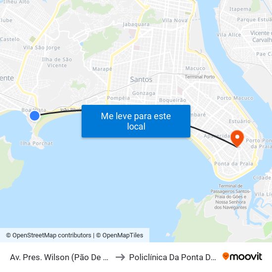 Av. Pres. Wilson (Pão De Açúcar) to Policlínica Da Ponta Da Praia map