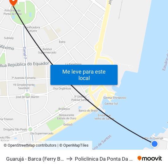 Guarujá - Barca (Ferry Boat) to Policlínica Da Ponta Da Praia map