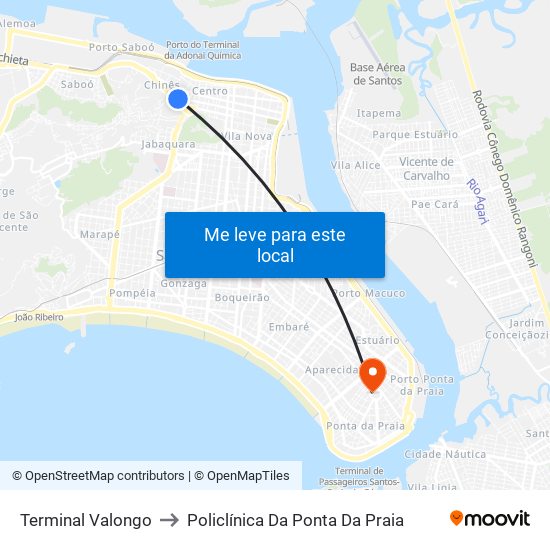 Terminal Valongo to Policlínica Da Ponta Da Praia map