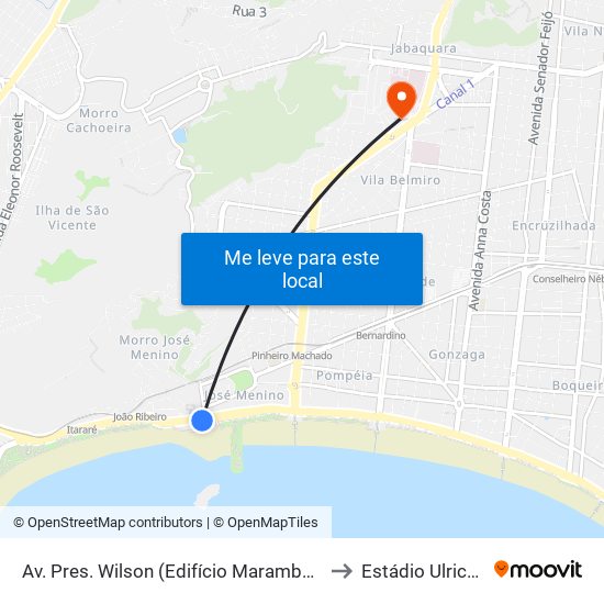 Av. Pres. Wilson (Edifício Marambaia/Igreja Peniel) to Estádio Ulrico Mursa map