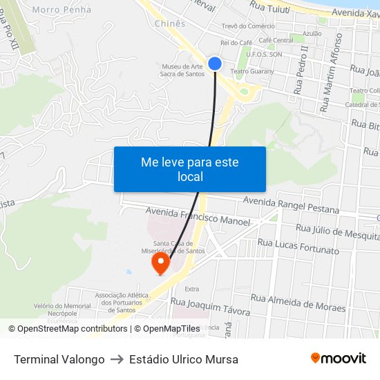 Terminal Valongo to Estádio Ulrico Mursa map