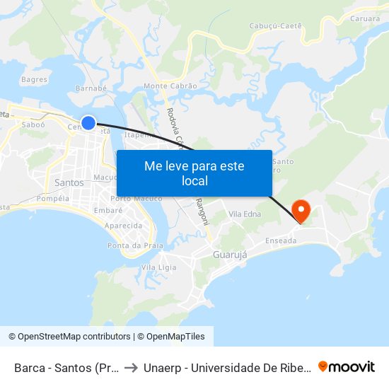 Barca - Santos (Praça Da República) to Unaerp - Universidade De Ribeirão Preto - Campus Guarujá map