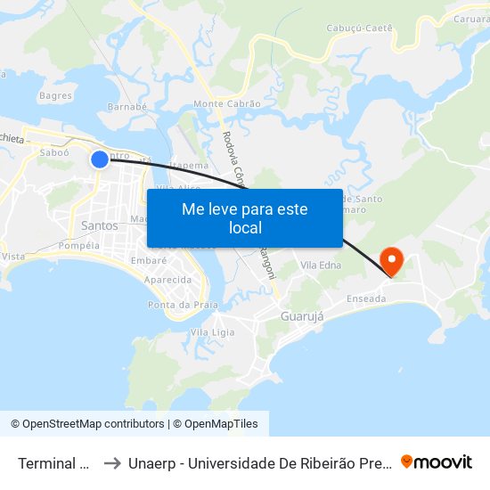 Terminal Valongo to Unaerp - Universidade De Ribeirão Preto - Campus Guarujá map