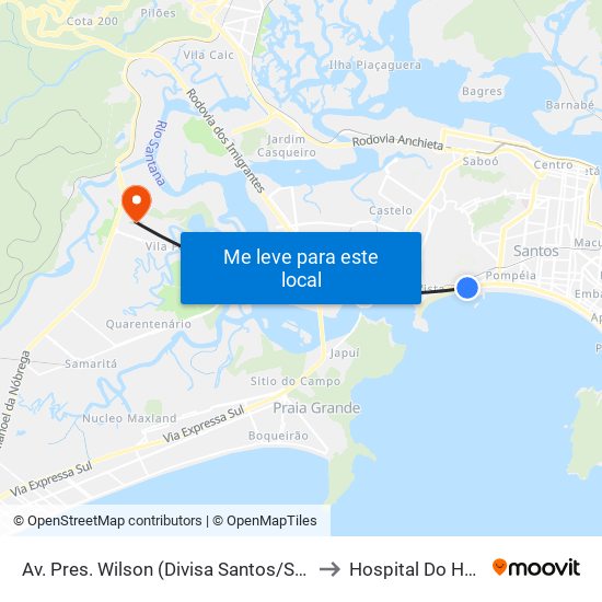 Av. Pres. Wilson (Divisa Santos/São Vicente) to Hospital Do Humaita map