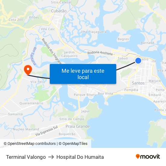 Terminal Valongo to Hospital Do Humaita map