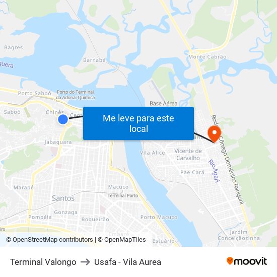 Terminal Valongo to Usafa - Vila Aurea map