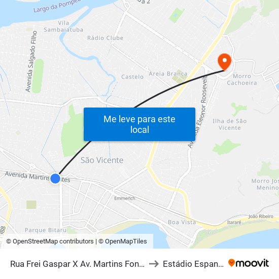 Rua Frei Gaspar X Av. Martins Fontes to Estádio Espanha map
