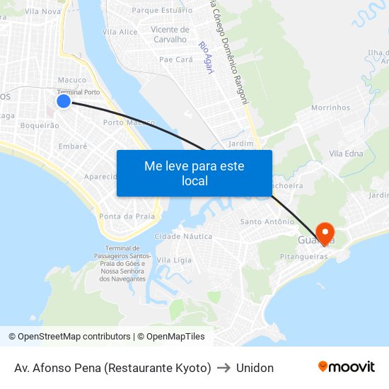 Av. Afonso Pena (Restaurante Kyoto) to Unidon map