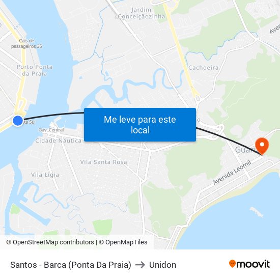 Santos - Barca (Ponta Da Praia) to Unidon map