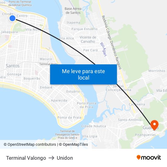 Terminal Valongo to Unidon map