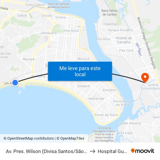 Av. Pres. Wilson (Divisa Santos/São Vicente) to Hospital Guarujá map