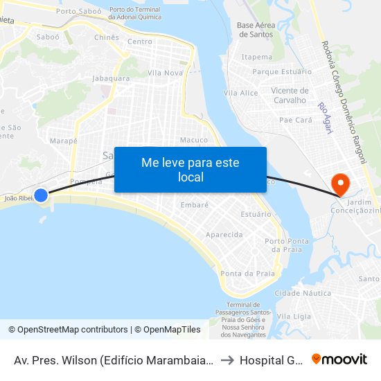 Av. Pres. Wilson (Edifício Marambaia/Igreja Peniel) to Hospital Guarujá map