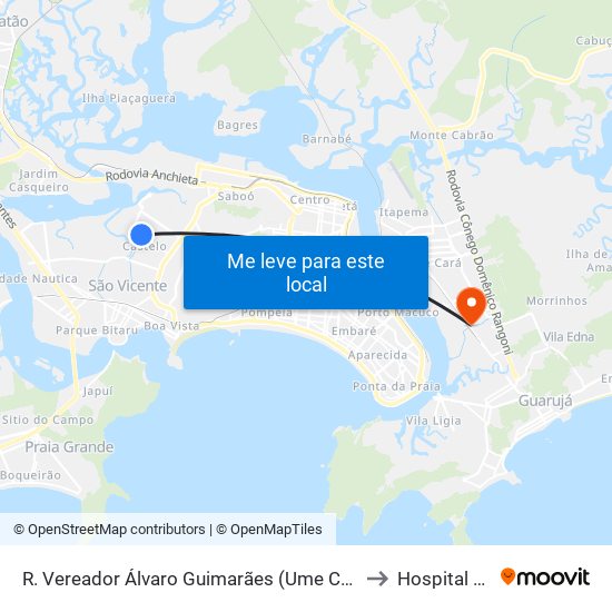 R. Vereador Álvaro Guimarães (Ume Cely De Moura Negrini) to Hospital Guarujá map