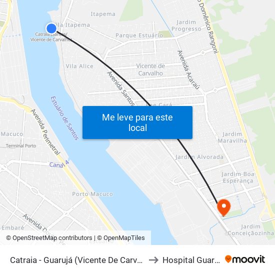 Catraia - Guarujá (Vicente De Carvalho) to Hospital Guarujá map