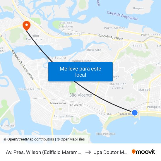 Av. Pres. Wilson (Edifício Marambaia/Igreja Peniel) to Upa Doutor Mário Ruivo map