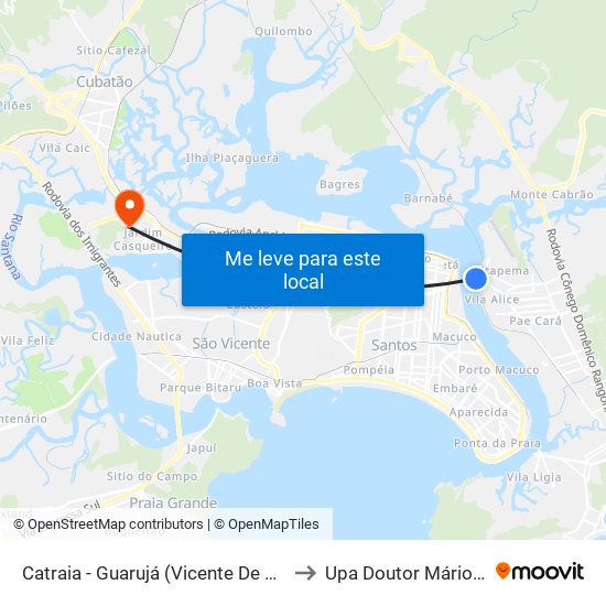 Catraia - Guarujá (Vicente De Carvalho) to Upa Doutor Mário Ruivo map