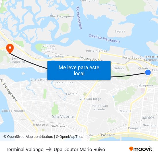 Terminal Valongo to Upa Doutor Mário Ruivo map