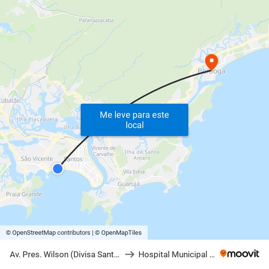 Av. Pres. Wilson (Divisa Santos/São Vicente) to Hospital Municipal De Bertioga map